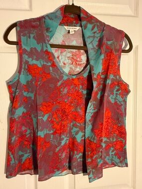 Banana Republic Red Floral Sleeveless Silk Blouse